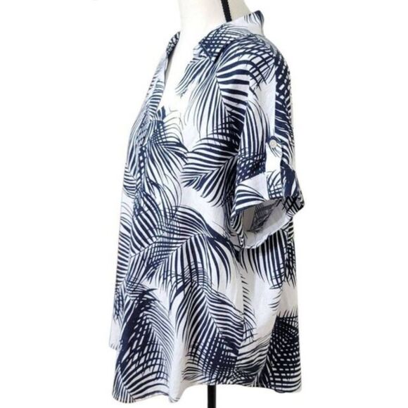 Liz Claiborne Sz L Linen Rayon Short Sleeve Palms Blouse - Picture 2 of 5